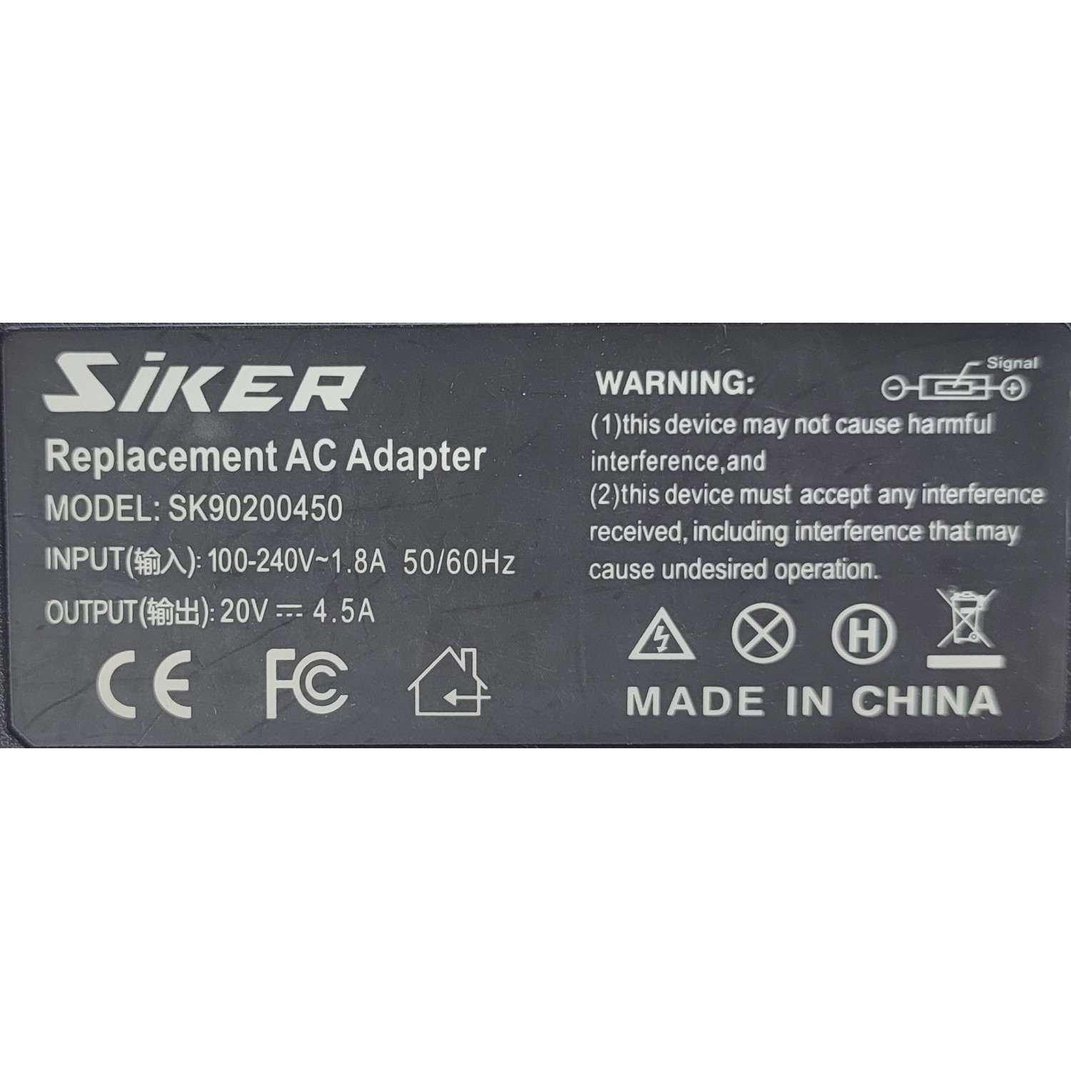 ADAPTAOR AC SIKER / NUMERO DE PARTE SK90200450 / INPUT: 100-240 VAC - 1.8A 50/60HZ / OUTPUT: 20 VDC - 4.5A	 - Imagen 2